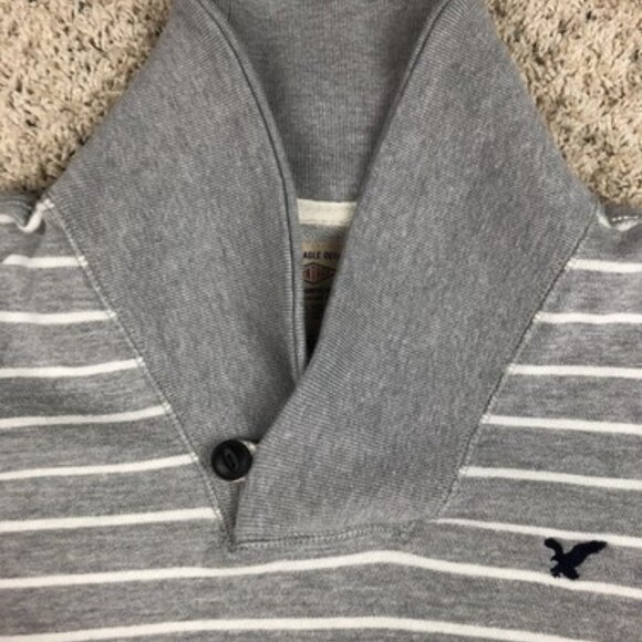 American Eagle Mens Medium Gray Striped Vintage Classic Fit Long Sleeve Sweater - Picture 3 of 10